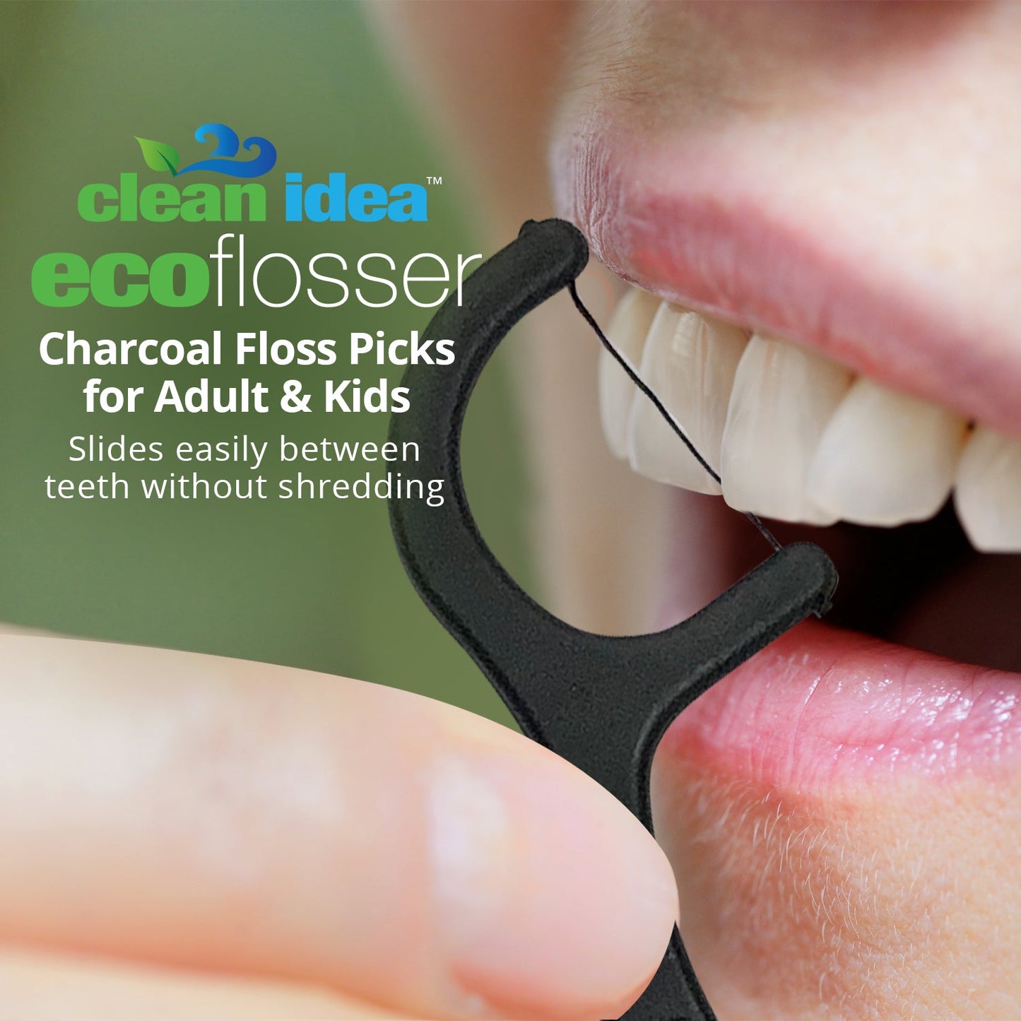Clean Idea Ecoflosser Charcoal Flossing Picks - 300 pieces Plant Based Flossing Picks - Clean Idea
