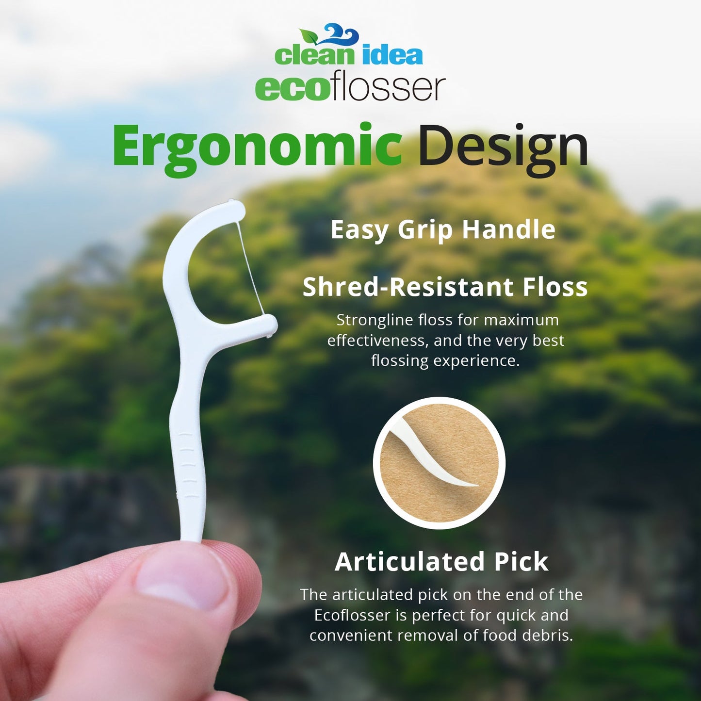 Clean Idea Ecoflosser Flossing Picks - 300 pieces Plant Based Flossing Picks - Clean Idea