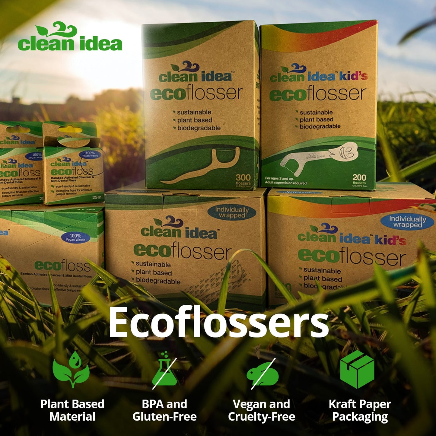 Clean Idea Ecoflosser Flossing Picks - 300 pieces Plant Based Flossing Picks - Clean Idea
