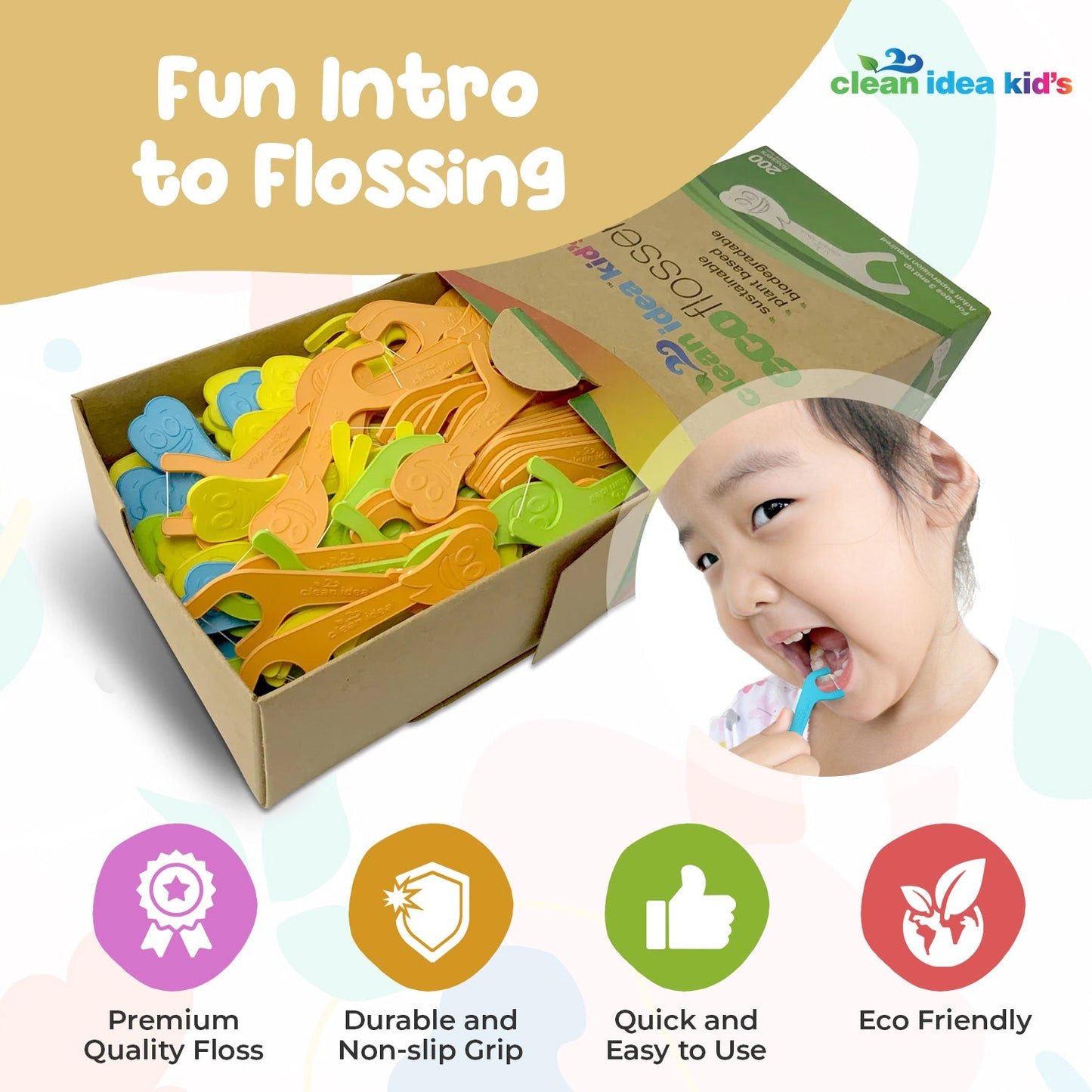 Clean Idea Kids Ecoflosser - 200ct Plant Based Flossing Picks - Clean Idea