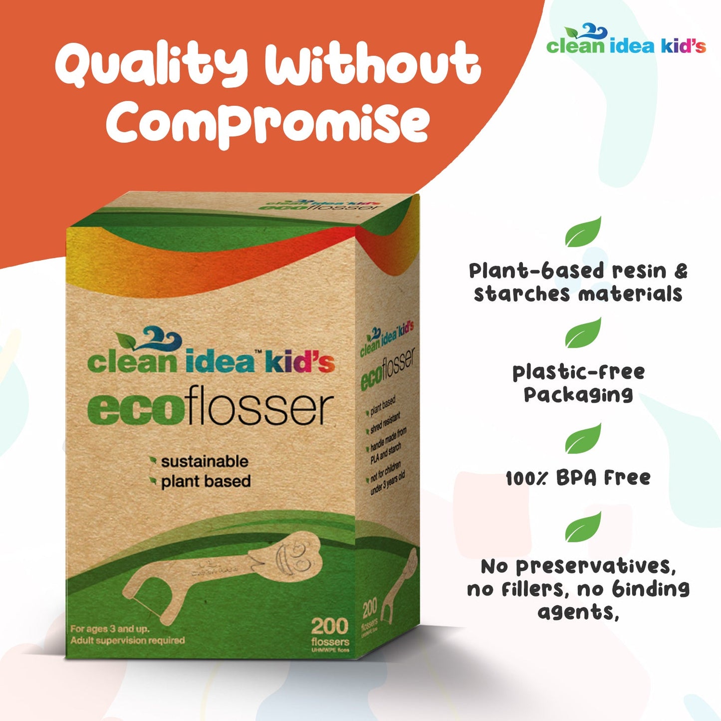 Clean Idea Kids Ecoflosser - 200ct Plant Based Flossing Picks - Clean Idea
