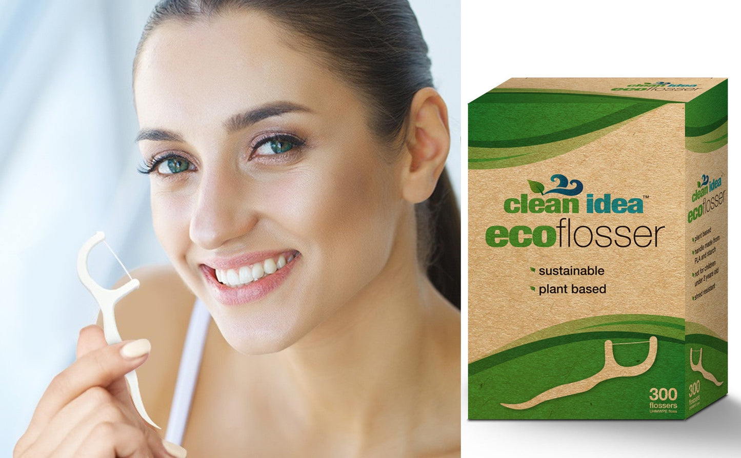 Clean Idea Ecoflosser Flossing Picks - 300 pieces Plant Based Flossing Picks - Clean Idea