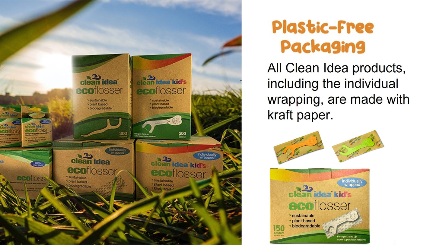 Clean Idea Kids Ecoflosser Individually Wrapped 150 pieces Plant Based Flossing Picks - Clean Idea