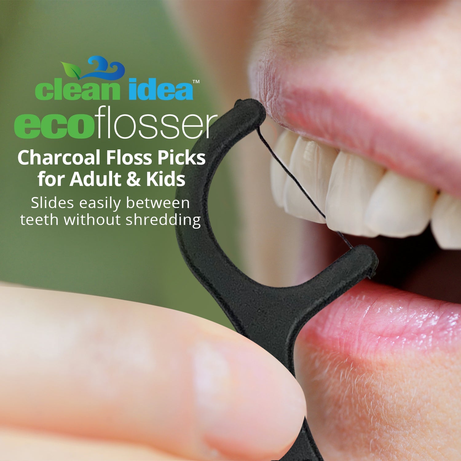 Clean Idea Ecoflosser Charcoal Flossing Picks - 300 pieces Plant Based Flossing Picks - Clean Idea