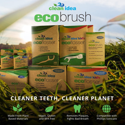 Clean Idea Ecobrush Electric Toothbrush Replacement Heads 4pack – Charcoal Infused Bamboo - Sustainable BPA Free Electric Toothbrush Heads - Clean Idea