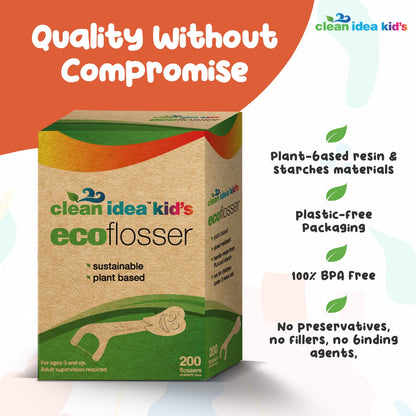 Clean Idea Kids Ecoflosser - 200ct Plant Based Flossing Picks - Clean Idea