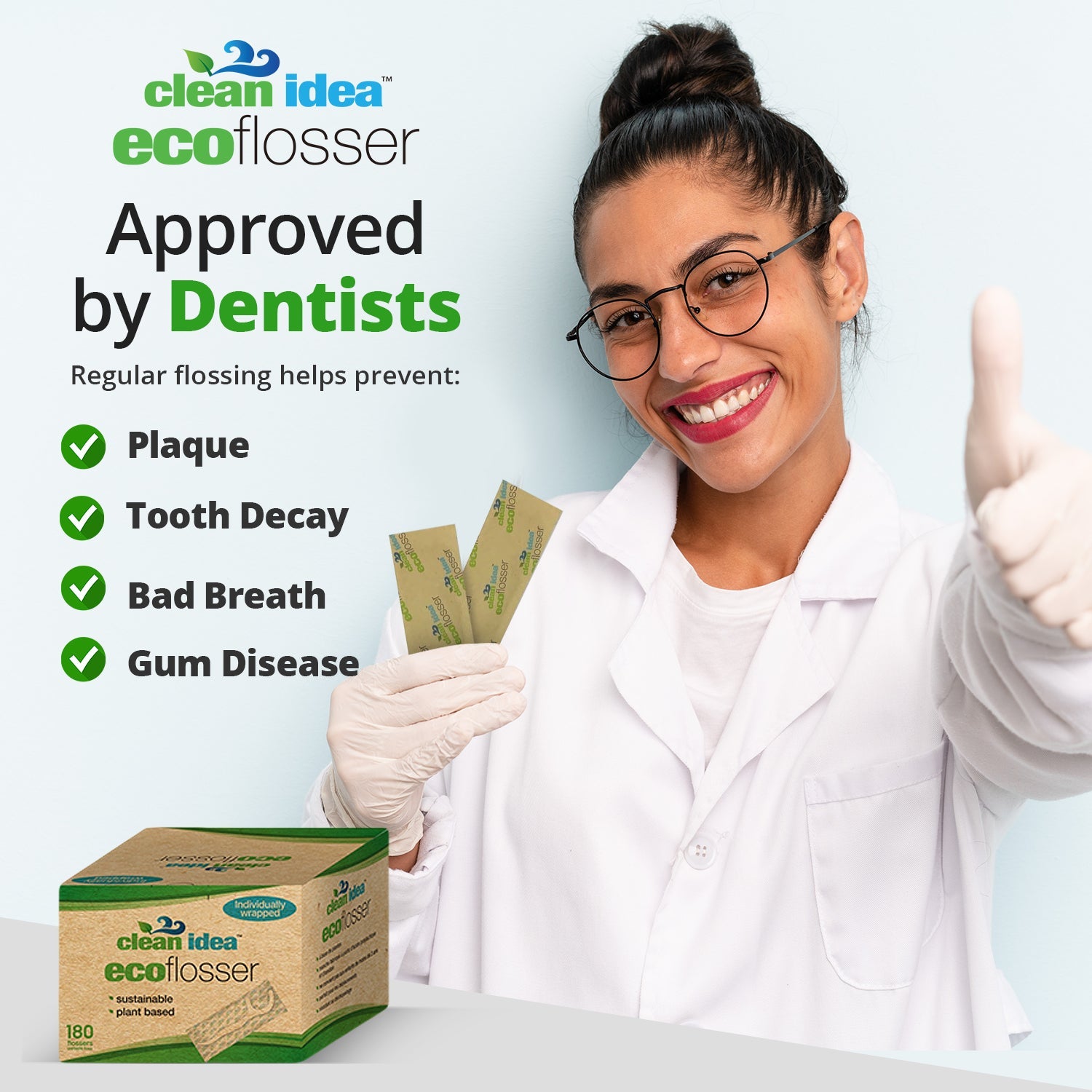 Clean Idea Ecoflosser Individually Wrapped 180pieces Plant Based Flossing Picks - Clean Idea