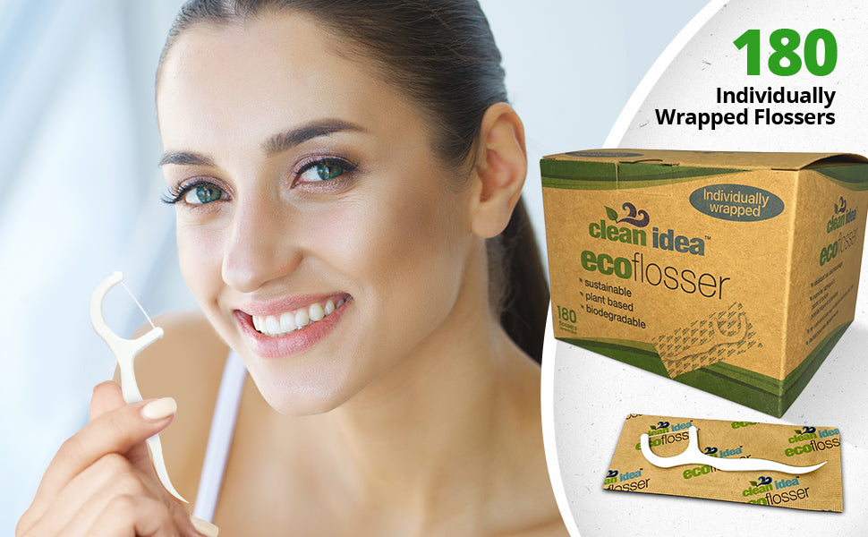 Clean Idea Ecoflosser Individually Wrapped 180pieces Plant Based Flossing Picks - Clean Idea